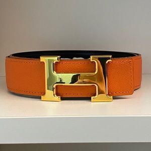 Hermes Orange Belt with Gold Buckle
